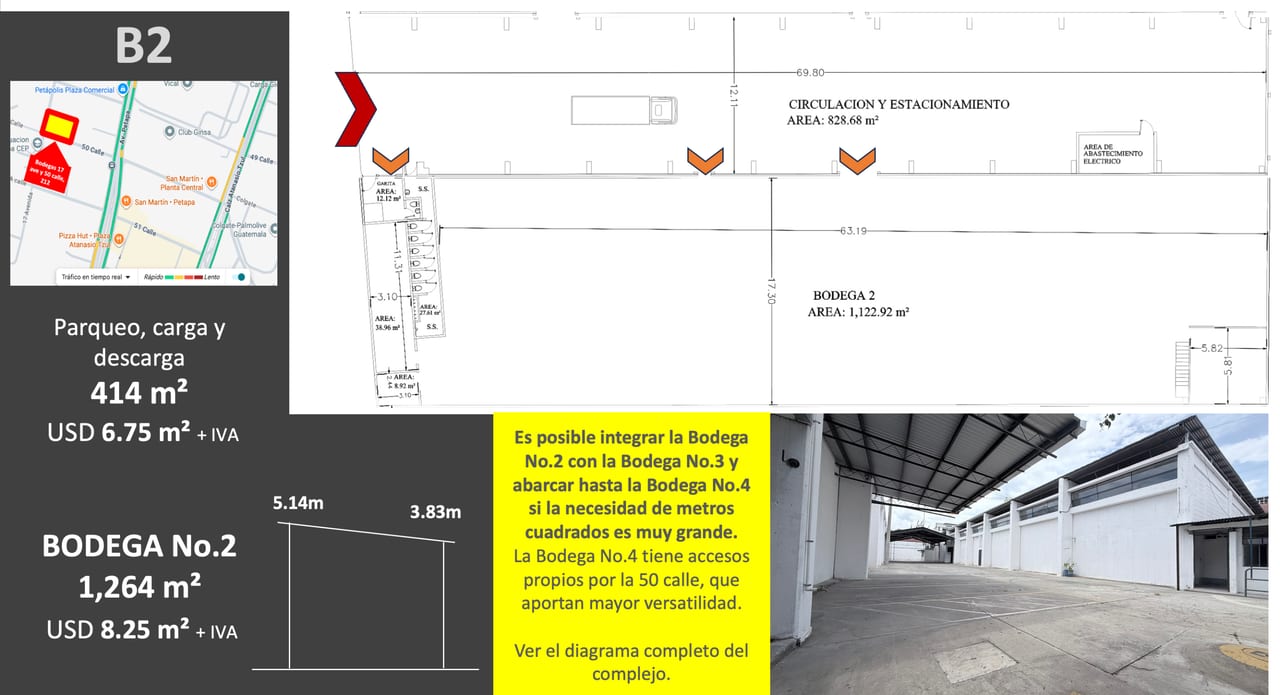 BODEGA ( No.2 ) - con Garita, Parqueo, área para Cargas y Descargas. — Bodega / Ofibodega en Alquiler en Altos de la colonia, Zona 12, Guatemala, Ciudad — foto 1 de 9